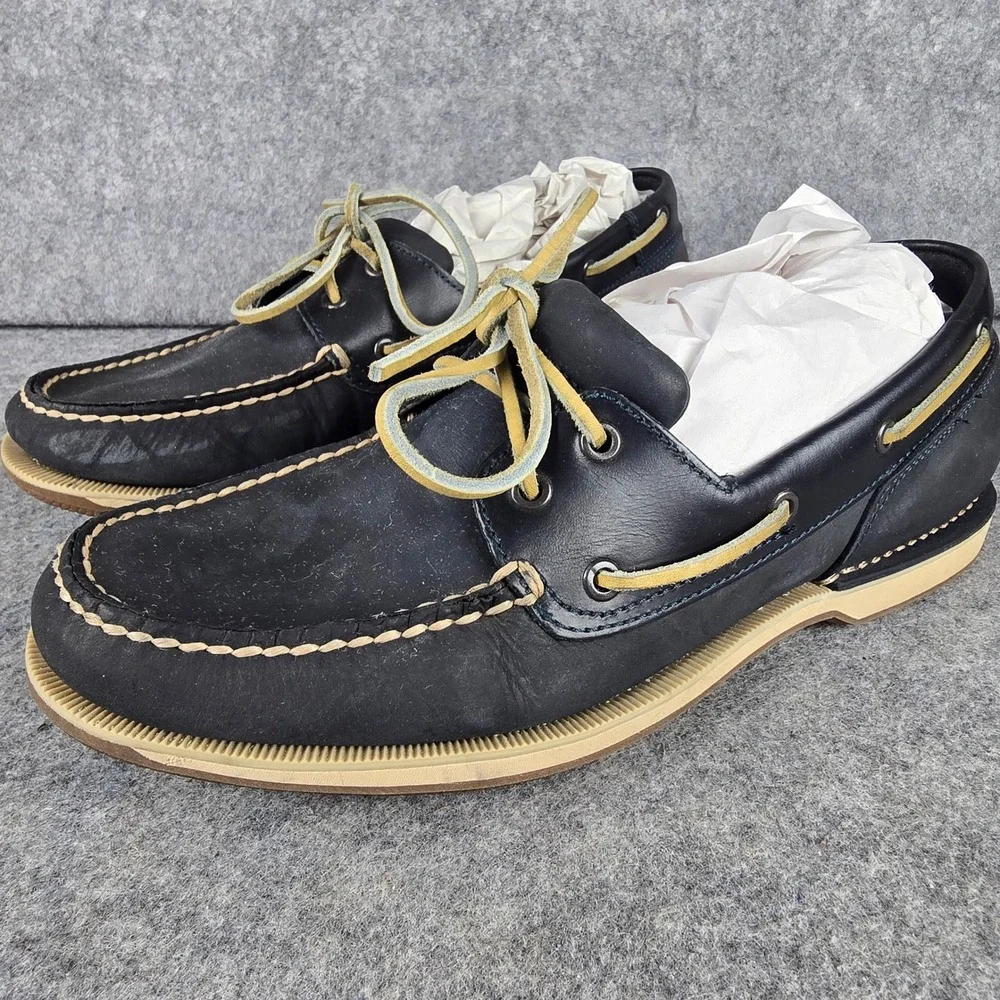 Rockport Mens 11 W Black Leather Boat Shoes Bennett Lane Deck Moccasins V77051